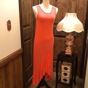 NWT T-shirt Jersey Stretchy Ruffle Hi-Low Knit Maxi Dress